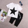 Toddler Kids Baby Boys Summer Clothes Short Sleeve Star Print T-Shirt Top Cropped Harem Pants Outfit Set (White,5-6T) view 3