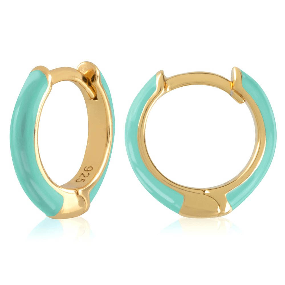 14K Gold Plated Sterling Silver Enamel Color Huggie Hoop Earrings for Women  Fancy Green Enamel