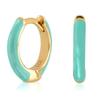14K Gold Plated Sterling Silver Enamel Color Huggie Hoop Earrings for Women  Fancy Green Enamel view 4