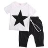Toddler Kids Baby Boys Summer Clothes Short Sleeve Star Print T-Shirt Top Cropped Harem Pants Outfit Set (White,6-7T) view 1