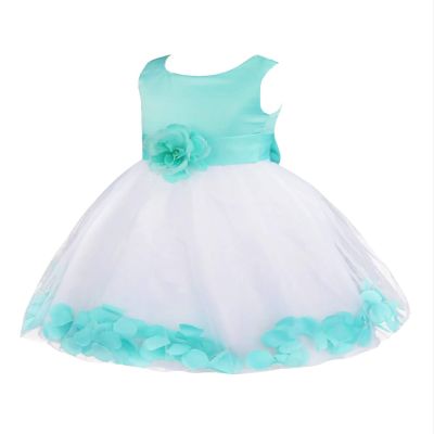 Aislor Kids Girls 3D Flower Waist Petals Tulle Hem Flower Girl Dress Wedding Princess Birthday Party Knee Length Gowns Turquoise 5T