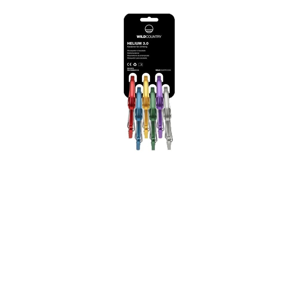 Wild Country Helium 3.0 Rock Climbing Carabiner - Large Wiregate, Lightweight Aluminum Carabiner - Multicolored - 6-Pack