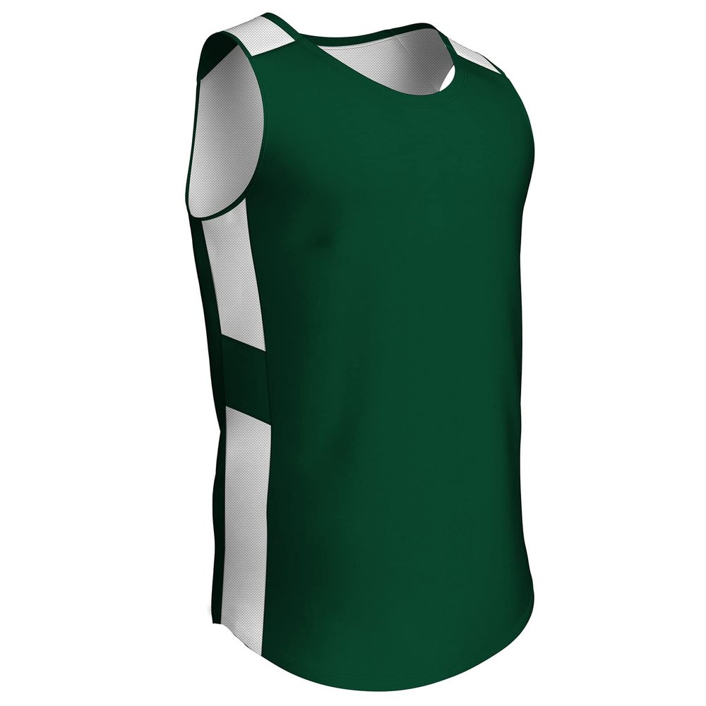 Champro Men's Standard Crossover Reversible Basketball Jersey, Forest Green, White, Large