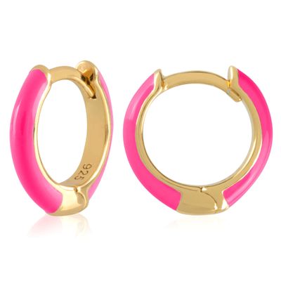 14K Gold Plated Sterling Silver Enamel Color Huggie Hoop Earrings for Women  Wide Range of Vibrant Color Options Available - Original (Regular) - Pink (Neon)