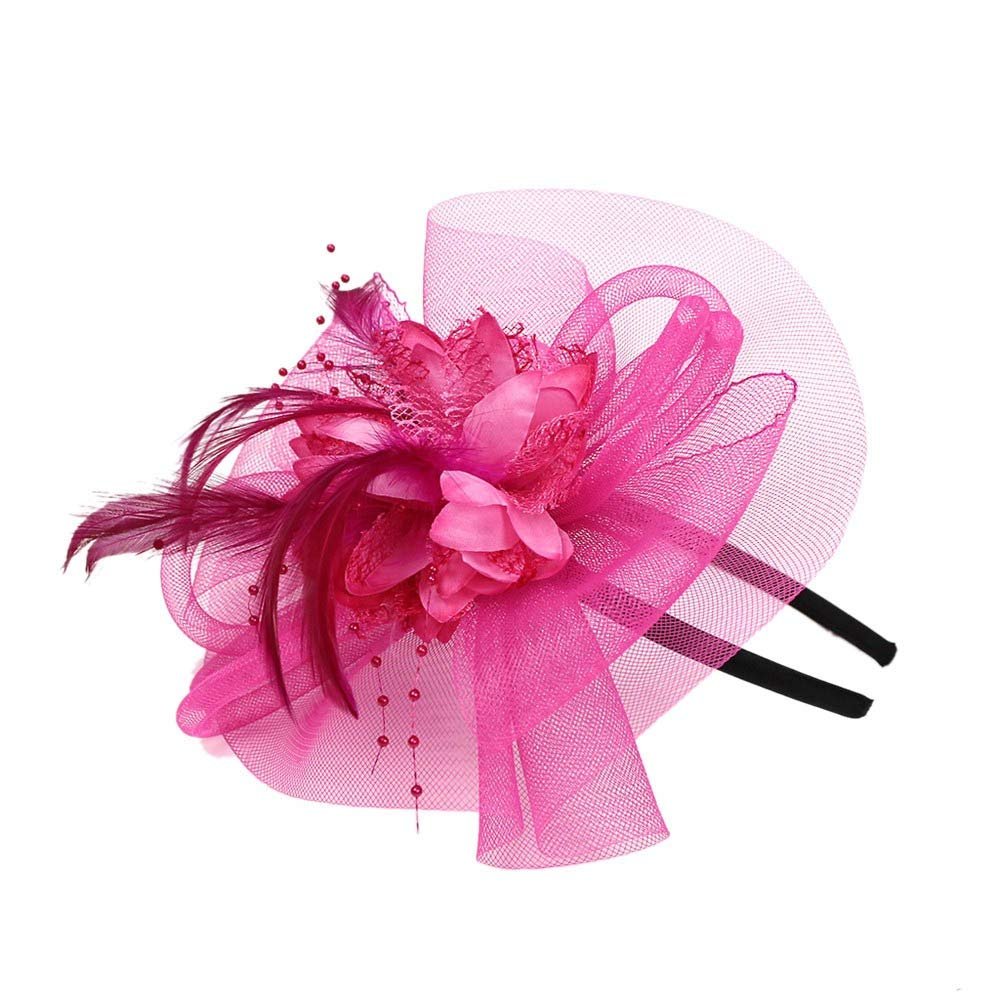 BCDlily Bridal Headpiece Headband Fascinators Hat Women Tea Party Derby Wedding Cocktail Flower Mesh Feathers Hair Accessory