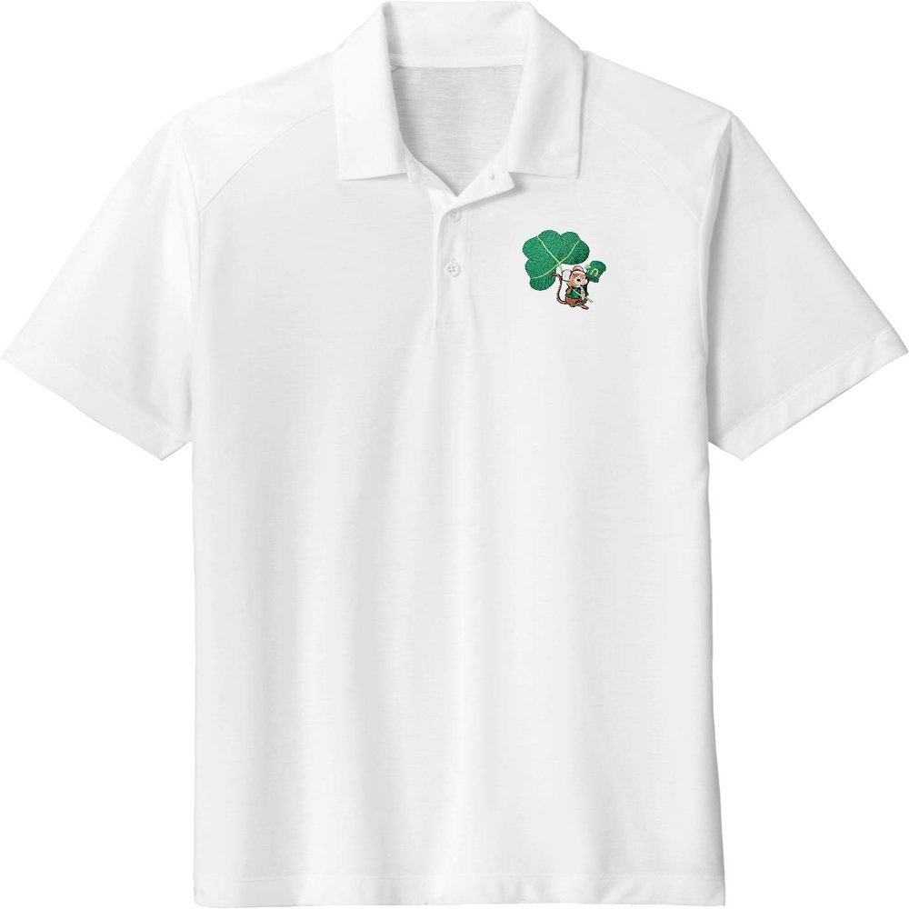 St Patricks Day Lucky Irish Mouse Tri Blend Polo, White XL