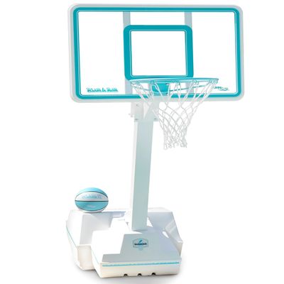 Dunn-Rite Splash and Slam Clear Poolside Fillable Base Basketball Hoop w/Ball, Adjustable Height 18 Inch Stainless Steel Rim, Water-Filled to 500lbs, State-of-The-Art Clear Backboard