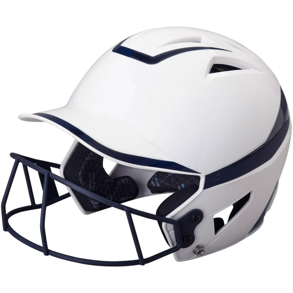 CHAMPRO womens Rise Pro Fastpitch HX Softball Batting Helmet with Facemask, White, Navy, Medium US