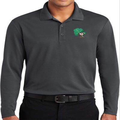 St Patricks Day Lucky Irish Mouse Long Sleeve Polo, Graphite 3XL