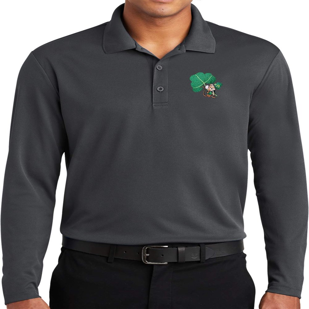 St Patricks Day Lucky Irish Mouse Long Sleeve Polo, Graphite 3XL