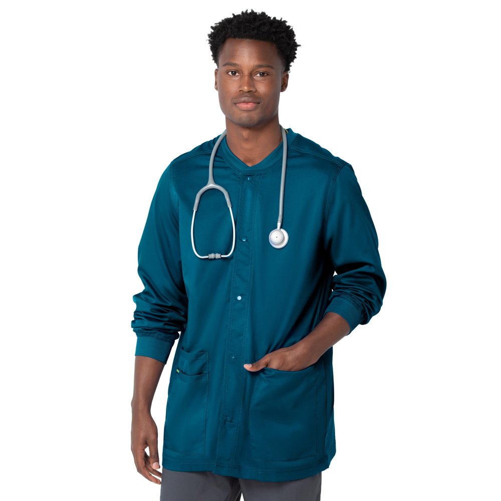 Landau ProFlex Tailored Fit Stretch 3-Pocket Warm-Up Scrub Jacket for Men 3170 Caribbean XLG