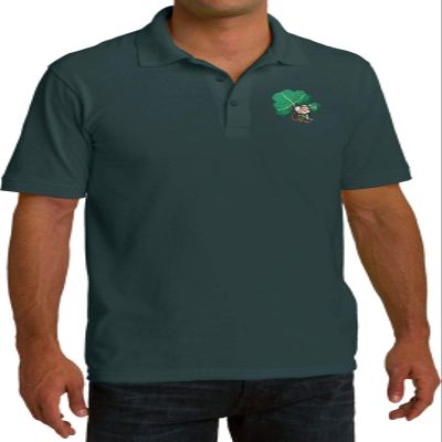 St Patricks Day Irish Mouse Pocket Print Pique Polo, Dark Green SM