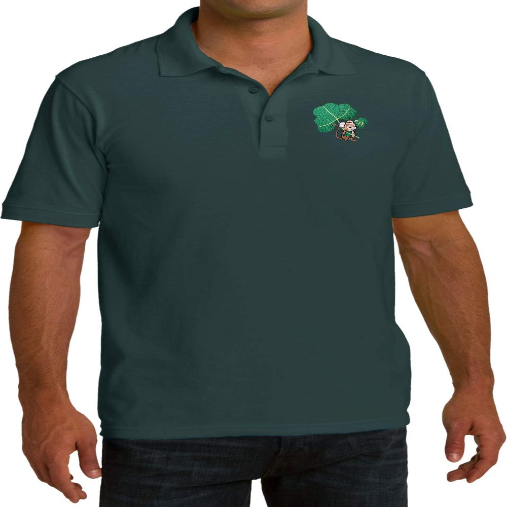 St Patricks Day Irish Mouse Pocket Print Pique Polo, Dark Green SM