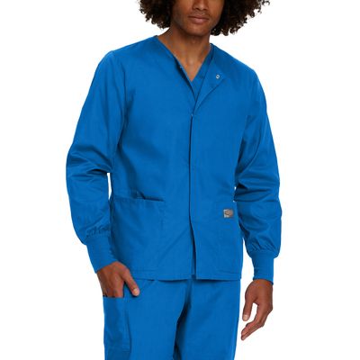 Landau Scrub Zone Unisex Relaxed Fit 2-Pocket Snap-Front Scrub Jacket 75231 Royal Blue 5XL