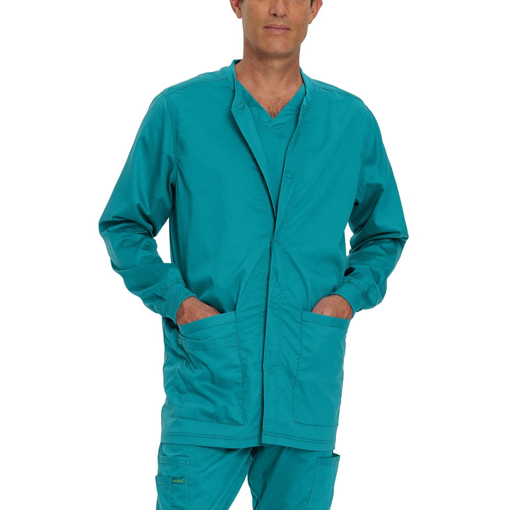 Landau Proflex Tailored Fit Stretch 3-Pocket Warm-Up Scrub Jacket for Men 3170 Teal 3XL