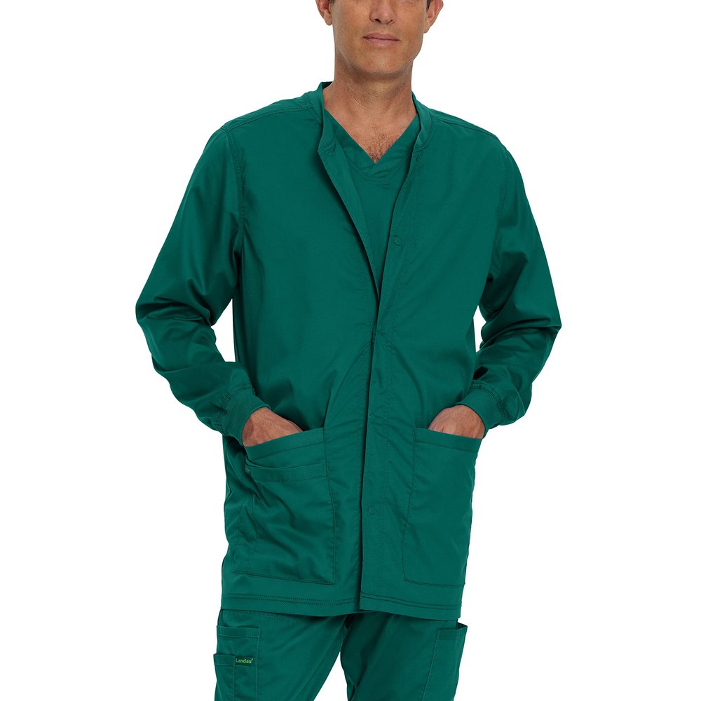 Landau ProFlex Tailored Fit Stretch 3-Pocket Warm-Up Scrub Jacket for Men 3170 Hunter XLG