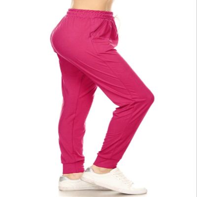 Leggings Depot Womens Relaxed fit Jogger Pants - Track Cuff Sweatpants with Pockets, Fuchsia, 2X