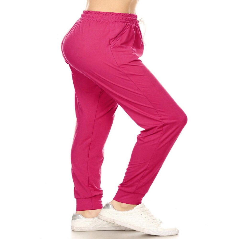 Leggings Depot Womens Relaxed fit Jogger Pants - Track Cuff Sweatpants with Pockets, Fuchsia, 2X