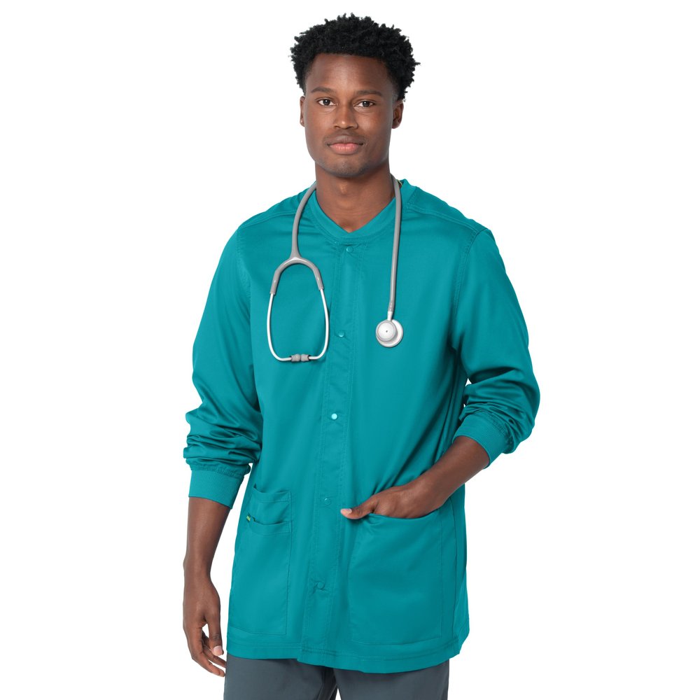 Landau Proflex Tailored Fit Stretch 3-Pocket Warm-Up Scrub Jacket for Men 3170 Teal XXL