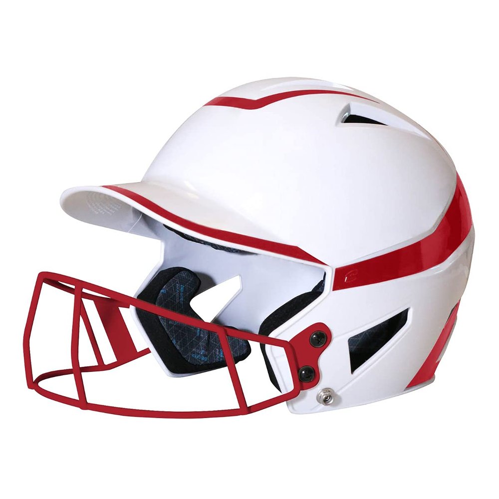 CHAMPRO womens Rise Pro Fastpitch HX Softball Batting Helmet with Facemask, White, Scarlet, Medium US
