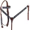 Showman Teal & Red Navajo Beaded Browband Headstall & Breast Collar Set view 1