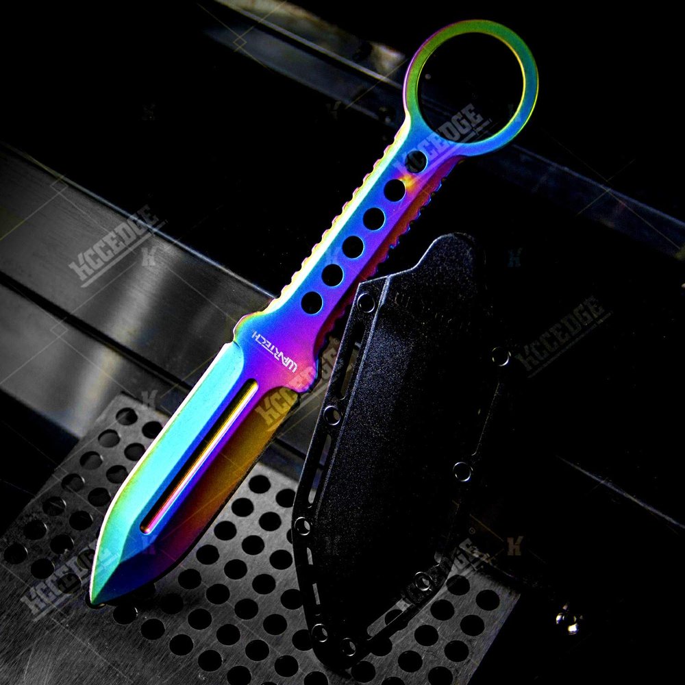 Tactical Knife Hunting Knife Survival Knife Full Tang Fixed Blade Knife Kydex Style Sheath Razor Sharp Edge Camping Accessories Camping Gear Survival Kit Survival Gear Tactical Gear 76209 (Rainbow)