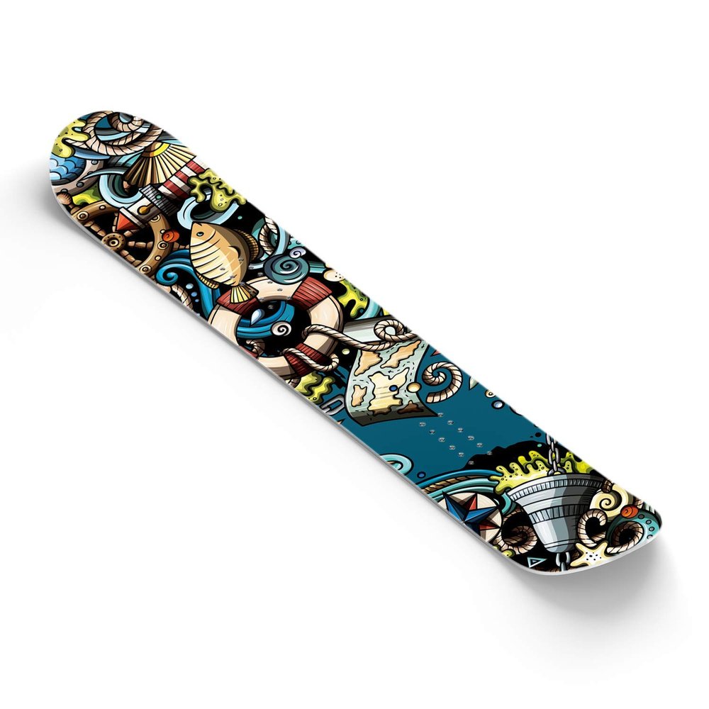 Snowboard Wrap Graphic Sticker Skin Cover - Includes Breakaway Knife - Universal Fit up to 65 inches and 14 inches Wide - Nautical Boat Sea Sail
