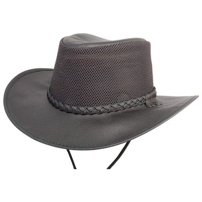 American Hat Makers Breeze Medium Leather and Mesh Sun Hat for Men and Women | Wide Brim Outdoor Hat with UPF 50 Sun Protection, Breathable Design with Adjustable Chin Strap