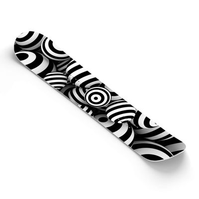 Snowboard Wrap Graphic Sticker Skin Cover - Includes Breakaway Knife - Universal Fit up to 65 inches and 14 inches Wide - Sphere Ball Hypnotic Black White