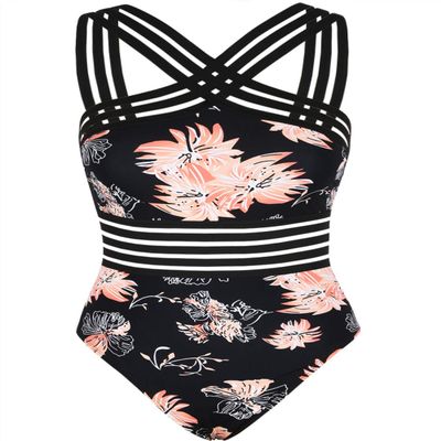 Hilor Women's Cute One Piece Swimsuit Tummy Control Bathing Suits Flattering Twist Front Swimwear Chrysanthemum L/US10-12