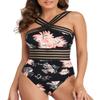 Hilor Women's Cute One Piece Swimsuit Tummy Control Bathing Suits Flattering Twist Front Swimwear Chrysanthemum L/US10-12 view 3
