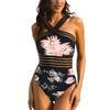 Hilor Women's Cute One Piece Swimsuit Tummy Control Bathing Suits Flattering Twist Front Swimwear Chrysanthemum L/US10-12 view 4