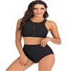 Akaeys Women's Sporty Bikini Set Racerback Swim Tops and Boyshorts Bottoms Two Piece Swimsuits Black view 1