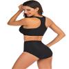 Akaeys Women's Sporty Bikini Set Racerback Swim Tops and Boyshorts Bottoms Two Piece Swimsuits Black view 3