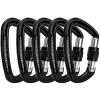 Locking Carabiner - 25kN 5600lb Climbing Carabiner Screw Gate D Shape Carabiner Black (Pack of 4) view 1