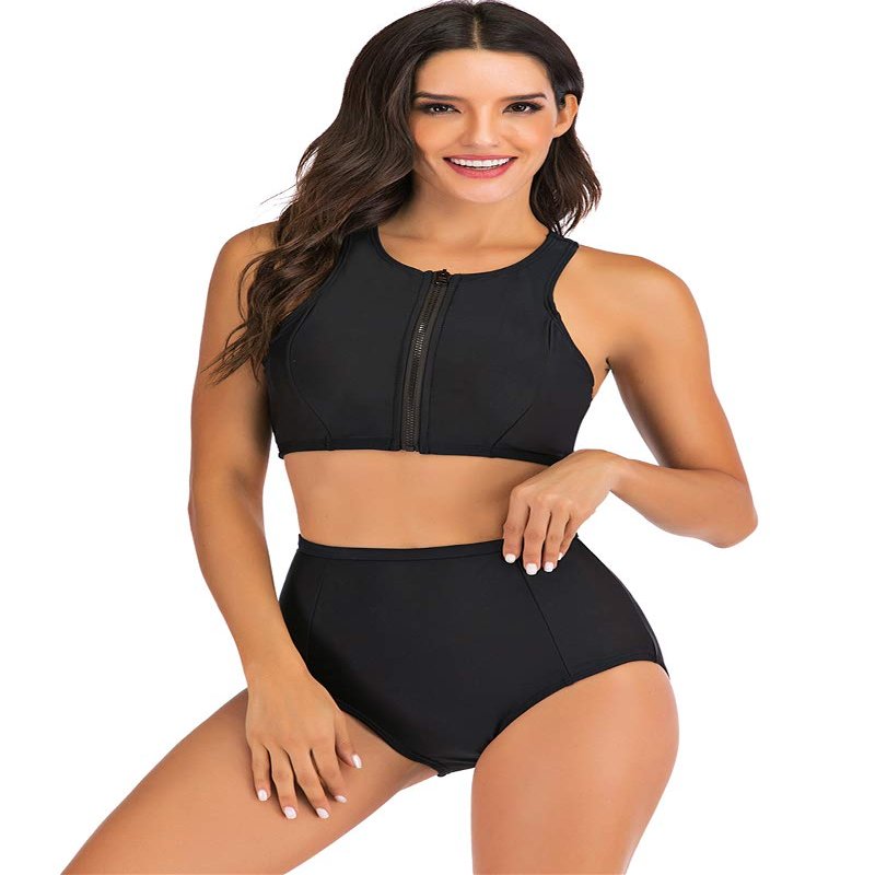 Akaeys Women's Sporty Bikini Set Racerback Swim Tops and Boyshorts Bottoms Two Piece Swimsuits Black