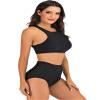 Akaeys Women's Sporty Bikini Set Racerback Swim Tops and Boyshorts Bottoms Two Piece Swimsuits Black view 2