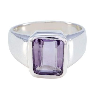 Joyas Plata Natural Gemstone Octagon Shape One Stone Faceted Amethyst rings-925 Sterling Silver Purple Amethyst Ring-February Birth Aquarius Astrology Natural Gemstone Ring SRAMEFC-6003-8 us