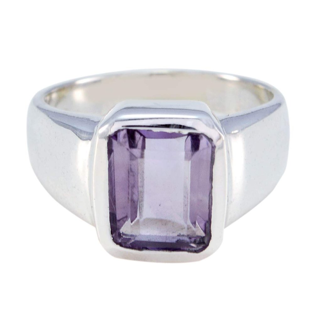 Joyas Plata Natural Gemstone Octagon Shape One Stone Faceted Amethyst rings-925 Sterling Silver Purple Amethyst Ring-February Birth Aquarius Astrology Natural Gemstone Ring SRAMEFC-6003-8 us