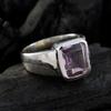 Joyas Plata Natural Gemstone Octagon Shape One Stone Faceted Amethyst rings-925 Sterling Silver Purple Amethyst Ring-February Birth Aquarius Astrology Natural Gemstone Ring SRAMEFC-6003-8 us view 3