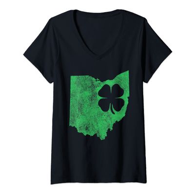 Womens St. Patrick's Day OH Ohio Shamrock Green Irish Paddy's V-Neck T-Shirt