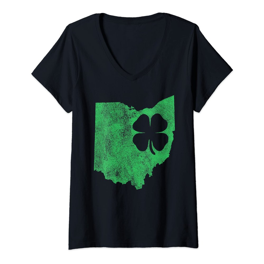 Womens St. Patrick's Day OH Ohio Shamrock Green Irish Paddy's V-Neck T-Shirt