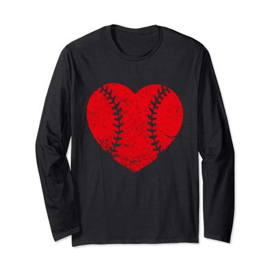 Vintage Baseball Heart Valentine's Day Boys Girls Kids Long Sleeve T-Shirt