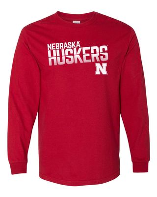 CornBorn Nebraska Huskers Long Sleeve - Nebraska Shirt - Neb Skers Stripe Fade - Red - 3X