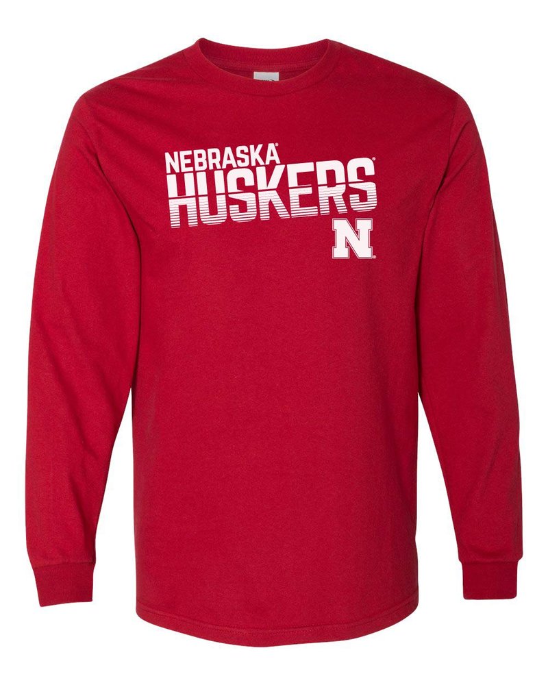 CornBorn Nebraska Huskers Long Sleeve - Nebraska Shirt - Neb Skers Stripe Fade - Red - 3X