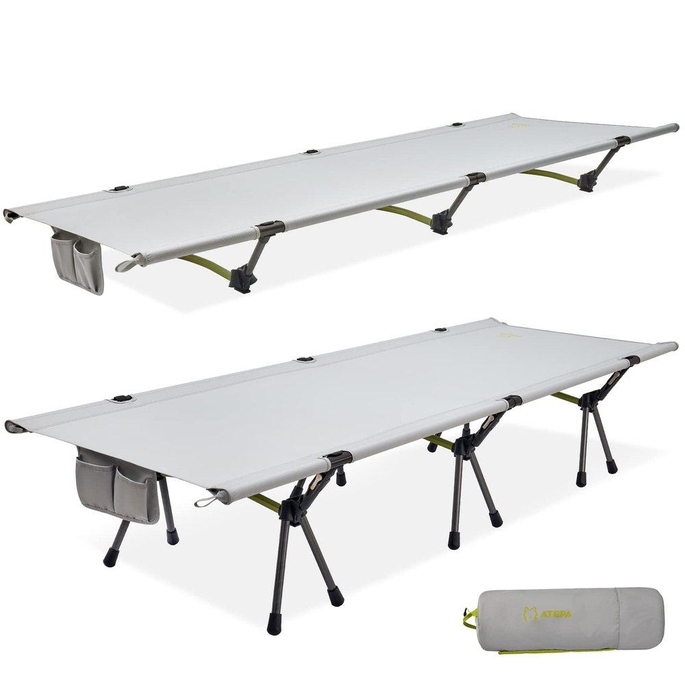 ATEPA Heavy Duty Lightweight Folding Camping Cot Bed, Height Adjustable Foldable Portable Sleeping Cot for Adult, Patio, Beach, Hiking, Camping, Travel, Office Nap, Outdoor, Support 330lbs