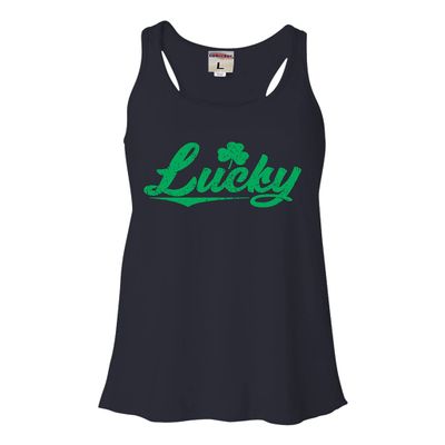 Go All Out XX-Large Navy Womens Lucky Shamrock St. Patrick's Day Flowy Racerback Tank Top T-Shirt