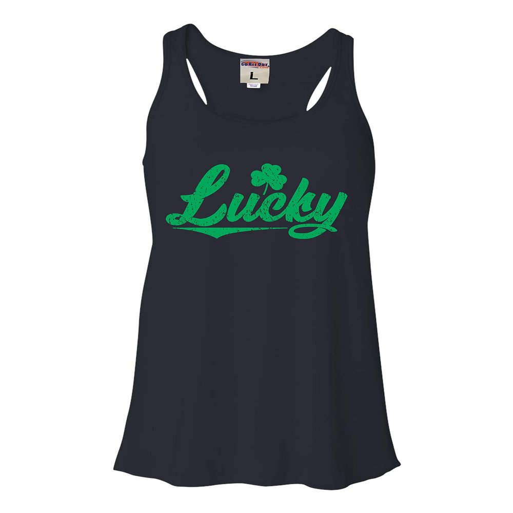 Go All Out XX-Large Navy Womens Lucky Shamrock St. Patrick's Day Flowy Racerback Tank Top T-Shirt