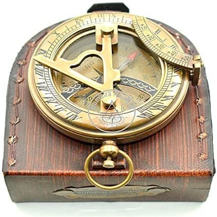 Arsh Nautical Gifts for Husband/Nautical Collectibles Brass Sundial Compass with Handmade Leather Case A