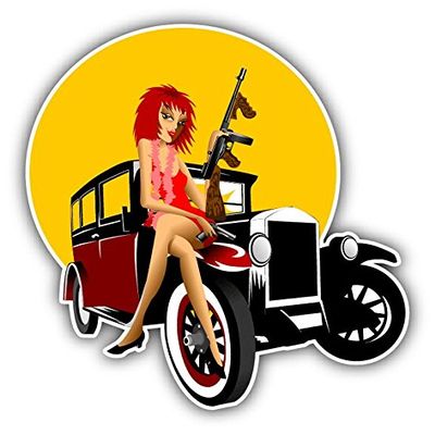 Zirni Girl Tommy Gun Cartoon Sticker Decal Design